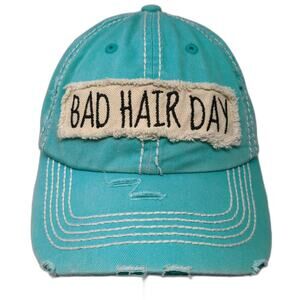 Bad Hair Day Strapback Baseball Cap Blue One Size Distressed Kb Ethos Vintage